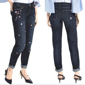 WHBM Floral Embroidered Girlfriend Jeans Straight